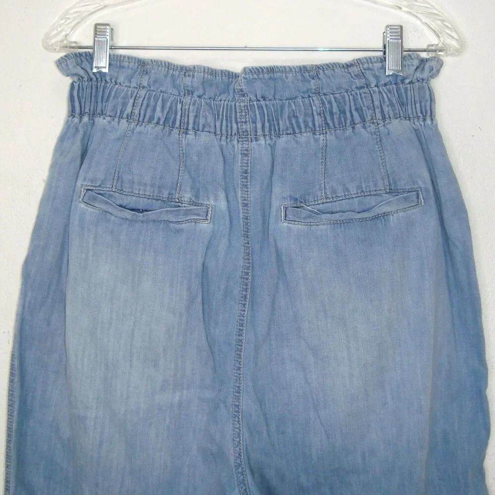 Free People Margate Pleated Paperbag Hemp Blend Button Fly Denim Pants